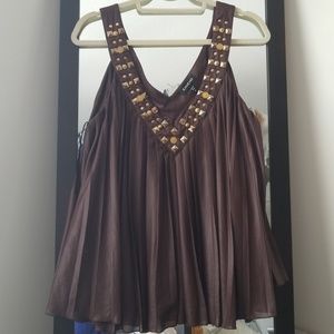 Bebe Embellished Pleated Tank